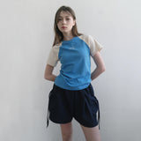 ブルー/ベージュラグランTシャツ