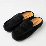 Suede Loafer Slides Black
