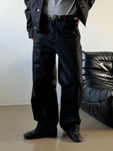 [SET UP가능] Black coating wide denim pants