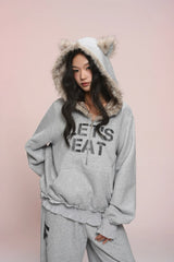 eat me plz* Cathy Cat Ear Fur Fleece Hoodie for Autumn-Winter Warmth Jacket