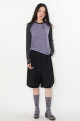 Color-blocked raglan sleeve slim-fit comfortable long-sleeve T-shirt