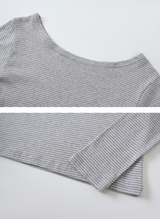 フェミニンボーダーコットンボートネックTシャツ (5color)