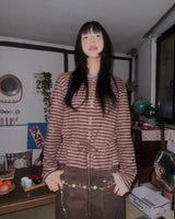 (3color) Ribbon Border Hairy Knit Cardigan