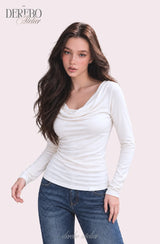 Flow lip shirring pink long-sleeve tee