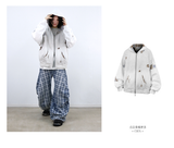 RELABEL (Gemeng) Flower Bud Balloon Check Print Draped Loose-Fit Crinkled Gradient Washed Denim Trousers