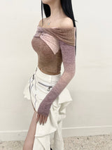 1435. Gradation ribbon off knit (2color)