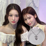 [NMIXX Sullyoon Necklace] デインティハート＆リボンセミチョーカーネックレス - シルバーカラー