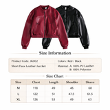 burgundy cropped wide leather jacket
