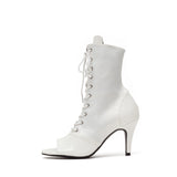サテンエナメルレースアップオープントゥヒール(White)