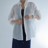 [Kabinz] Crinkled See-Through Roll-Up Sleeve Shirt - 3color