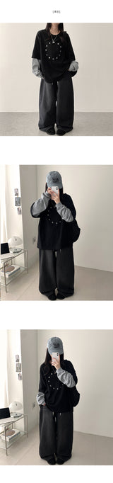 ドハサイドスナップウエストバンディングバルーンワイドデニムパンツ
