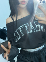 HIP PRINTING LETTERING オフショルダースウェットシャツ💟💙🩶4COLOR