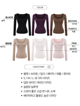 deep wide-neck slim long-sleeved knit shirt