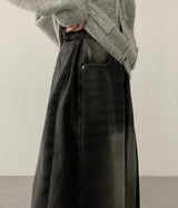 レッグヒムスナップサイドピンタックデニムワイドパンツ