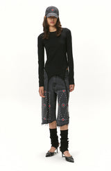 CUBIC EMBROIDERY HALF DENIM / BLACK