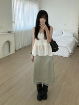 satin flower midi skirt (2 colors)
