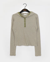 Pao Stripe Snap Button Coloring Long Sleeve Hooded T-Shirt