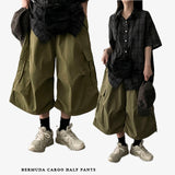 Naa Pintuck Pleated Banded Waist Cargo Bermuda Shorts