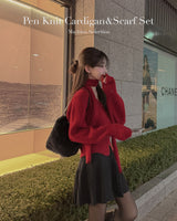 Knit cardigan & scarf set