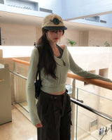 Pint Crop V-Neck Slim Long Sleeve