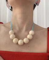 Yellow ball@mint tie necklace