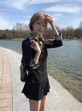 パディンフェイクレイヤードチェックシャツスリムリボンTシャツ