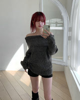 [Wool 25%] カエダメージオフショルダーニット