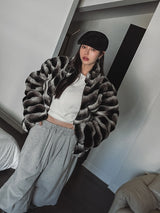 Wavy gradation fur jacket