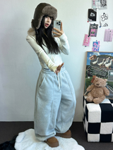 フリース 🤍🐏ラインポイントバルーンロングパンツ 🤍🩶🖤3カラー