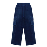 Washing Corduroy Cargo Banding Denim Pants Blue