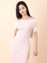 オフショルダースリットロングワンピース Pink