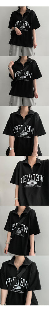 Chiben セミジップアップ半袖Tシャツ