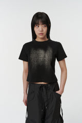 レディース クロップ ブラッシュ フェーディング ハーフスリーブ T シャツ