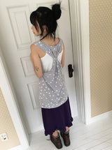 Oshion Side-Slit Twist Dot Layered Sleeveless
