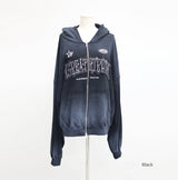 (Unisex) Wind Embroidery Dirty Hooded Zip-Up