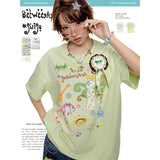 BETWEENAND サマーツートーンルーズフィットクルーネックプリントTシャツ