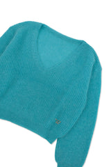 Mohair v-neck knit_teal