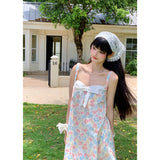 [GirlyFancyClub] Vacation Travel Outfit Pure Cotton French Style Color Painting Printed Sleeveless Dress