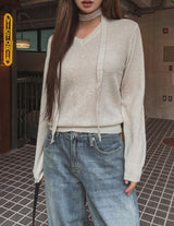 [Muffler set] Nana Wool V-neck Knit