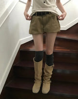 poning balloon fit shirring cotton short pants ( belt set )