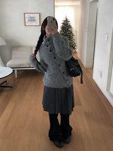Juke diagonal button high neck knit