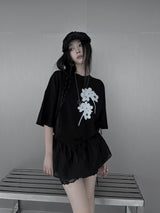[unisex]フラワープリントオーバーフィット半袖Tシャツ (3color)