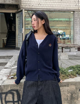 Clash waffle embroidery v-neck cardigan