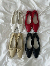 ソフト バレエ リボン フラット シューズ (RED)