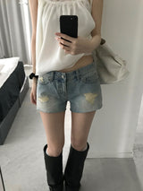 Crush Damage Denim Shorts (one color)