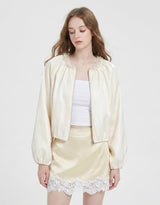 [PRE-FALL] Celie Pearl Trim Balloon Sleeve Zip-Up Blouson Ivory