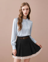 Seira Sheer High Neck Pintuck Blouse Sky Blue