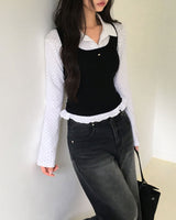 Tweety Frill Collar Polka Dot Long Sleeve T-Shirt