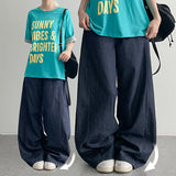 サマージーンズ!🧊[3 lengths 💨 S~2XL] ディープインディゴ ブラック デニム サイドライン バルーン ワイド パンツ (2 colors)