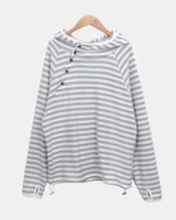 Taen ダイアゴナルボタン ストライプ フードTシャツ